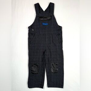 CALVIN KLEIN Boys Dressy Plaid Overalls 24M Charcoal Checkered Faux Leather Trim